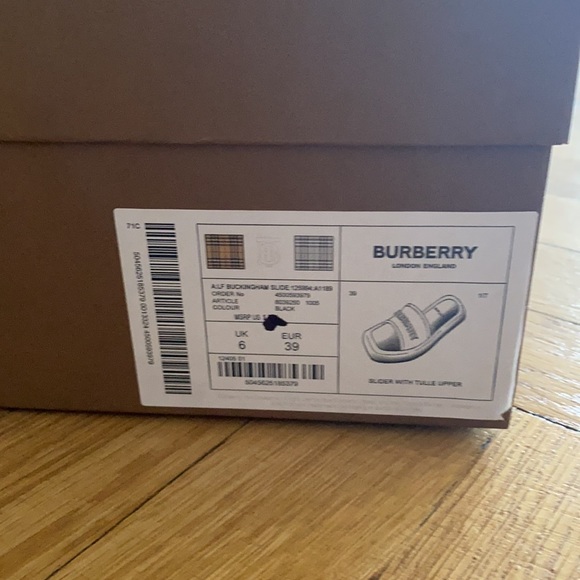 Burberry Embroidered Logo Mesh and Leather Slides - Picture 2 of 9